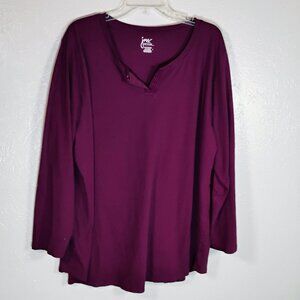 Just My Size Long Sleeve T-Shirt V Neck Purple/Plum Size 4x